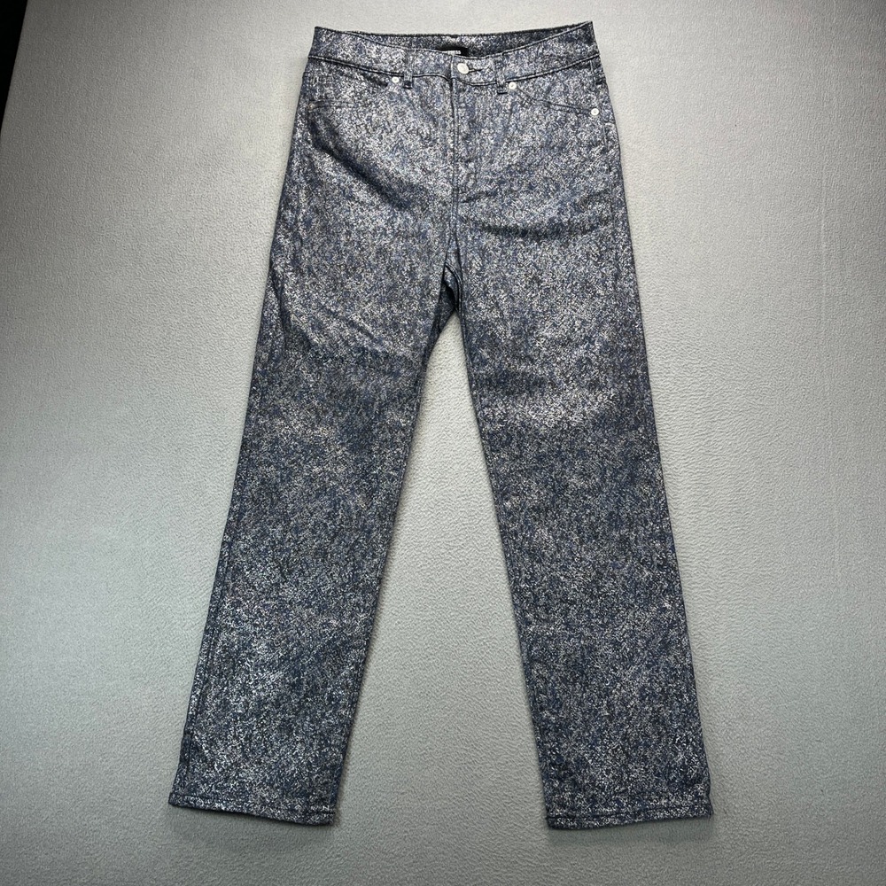 Express Slim Super High Rise Jeans Womens 8 Navy/Silver Metallic Coated Denim